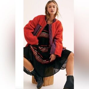 NWT Free People size XS Rivington sherpa jacket in chili combo